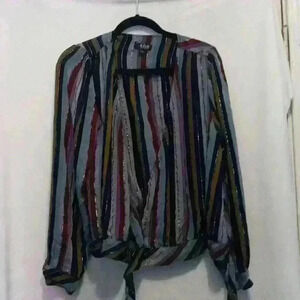 Womens L Officecore AN.A. wrap front striped metallic summer beachy Office Siren